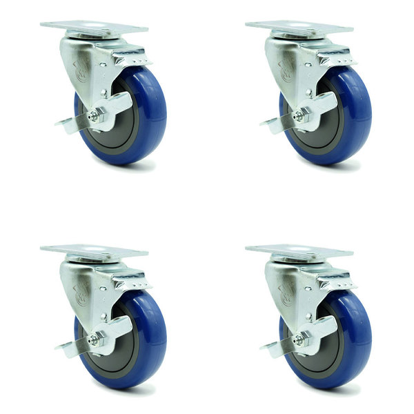 Service Caster Regency 600CSW415WB U-Boat Utility Cart Caster Replacement Set - REG-SCC-20S414-PPUB-BLUE-TLB-TP2-4